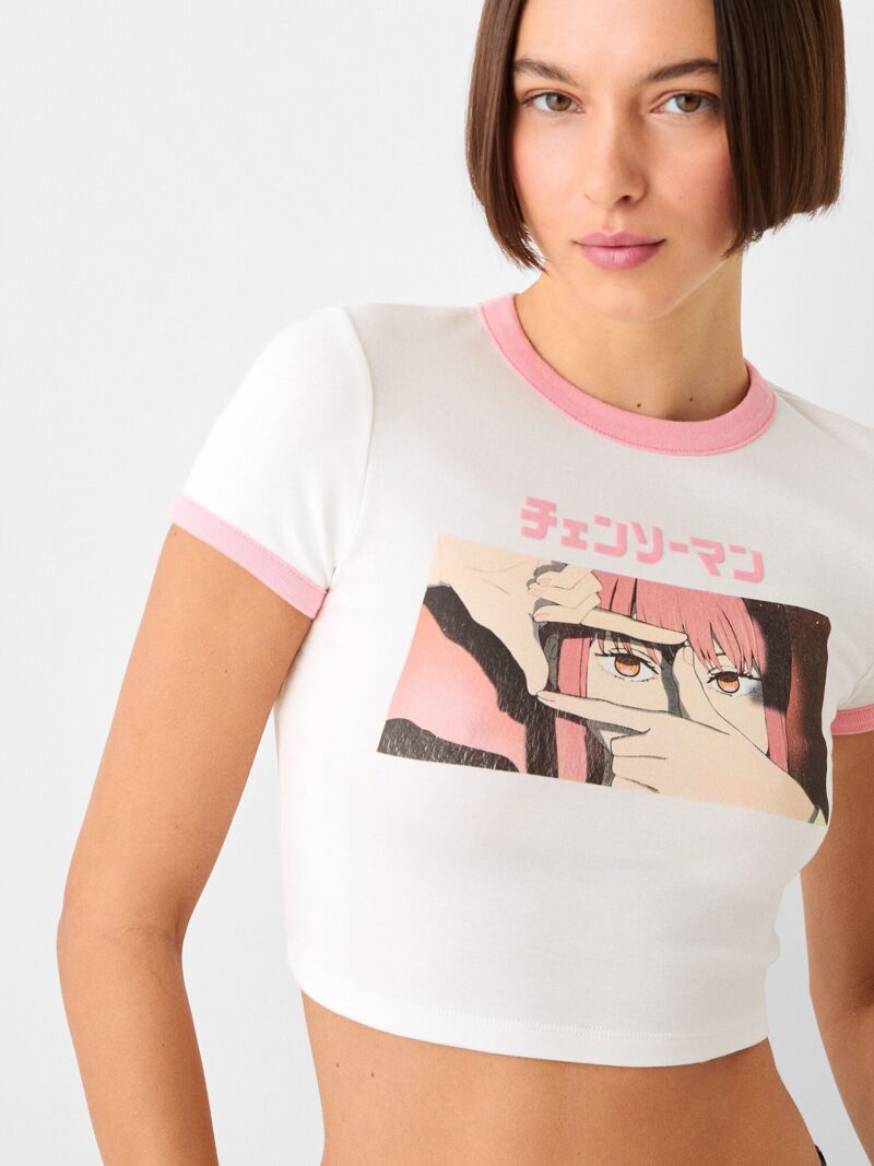 Original Bershka Tricou  bej / portocaliu caisă / rosé / alb murdar