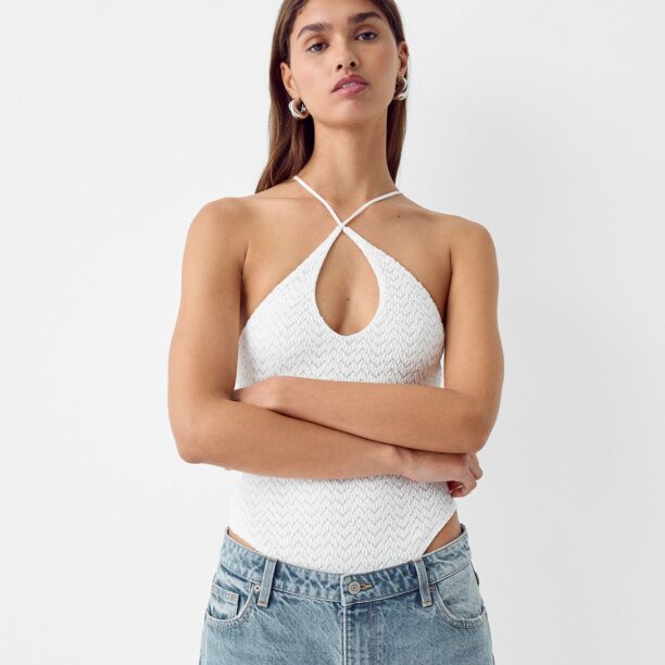 Bershka Tricou body  alb murdar