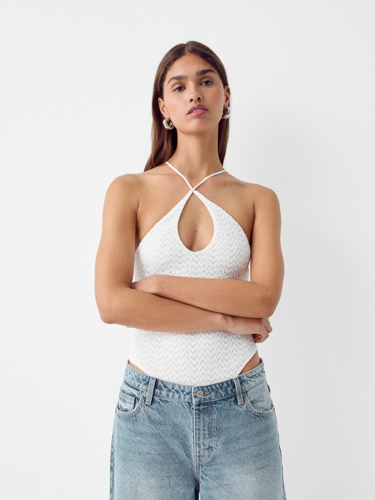 Bershka Tricou body  alb murdar