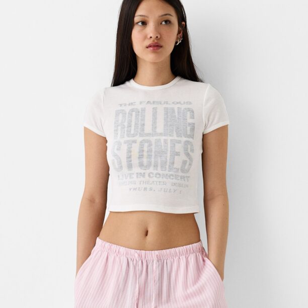 Bershka Tricou  gri deschis / alb