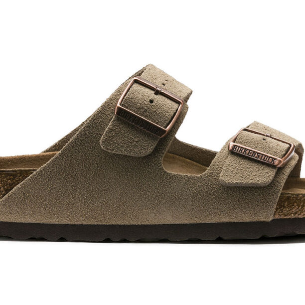 Preţ Birkenstock Arizona Soft Footbed Suede Leather Taupe Narrow Fit