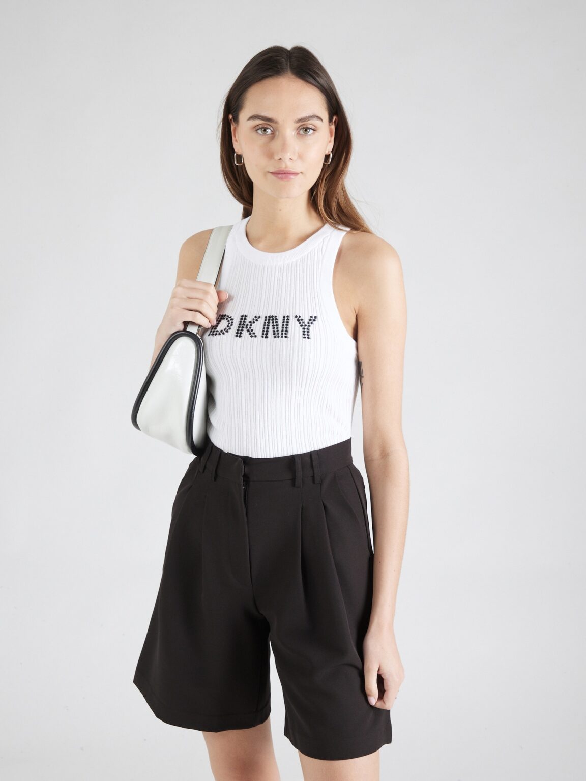 DKNY Top brodat  negru / alb