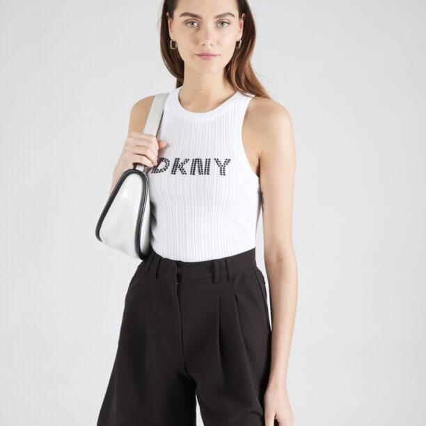 DKNY Top brodat  negru / alb