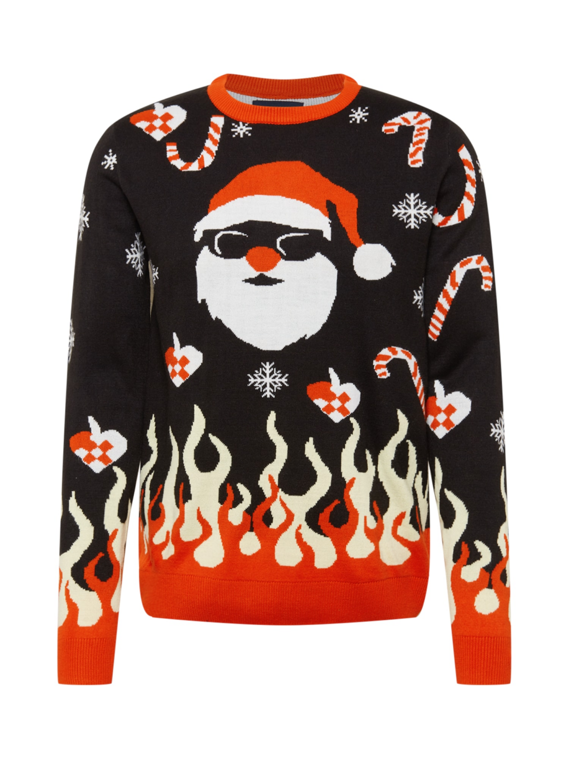 Denim Project Pulover 'X-MAS BURNING SANTA'  crem / roșu / negru / alb
