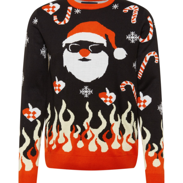 Denim Project Pulover 'X-MAS BURNING SANTA'  crem / roșu / negru / alb