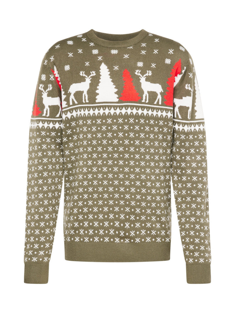 Denim Project Pulover 'X-MAS DEER'  verde / portocaliu / alb