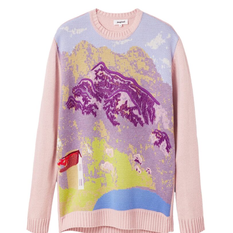 Desigual Pulover 'M. Christian Lacroix'  verde stuf / mov lavandă / roz deschis / roșu carmin