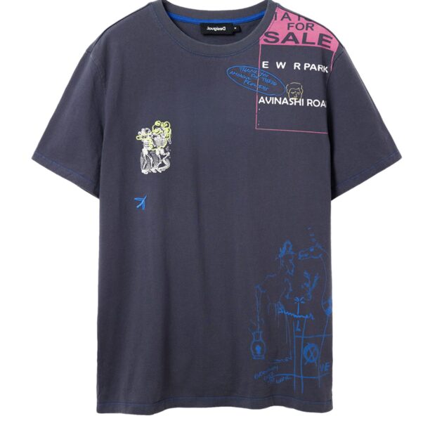 Desigual Tricou 'Francis'  albastru regal / gri metalic / roz pal / alb