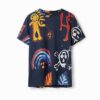 Desigual Tricou  bleumarin / galben / roșu / alb