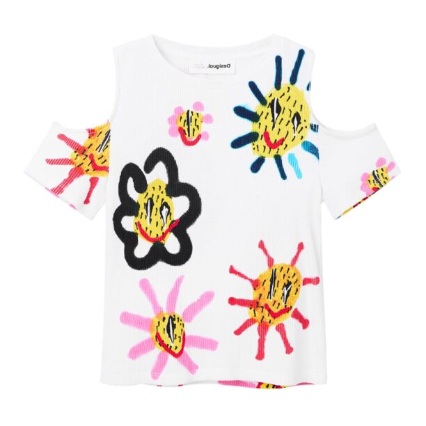 Desigual Tricou  galben citron / roz / negru / alb