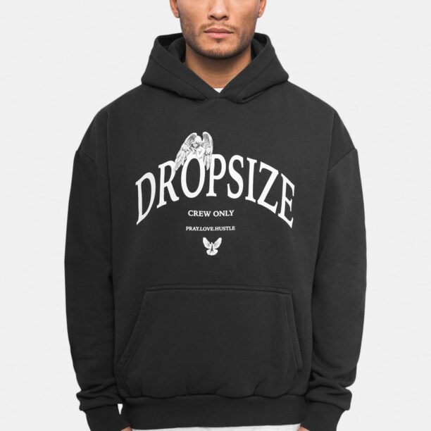 Dropsize Bluză de molton 'Pray Love Hustle'  negru / alb preţ