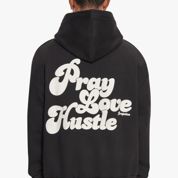 Preţ Dropsize Bluză de molton 'Pray Love Hustle'  negru / alb