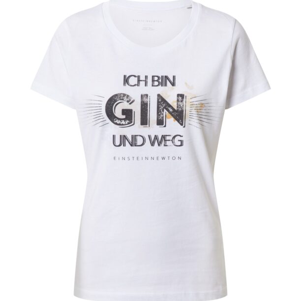 EINSTEIN & NEWTON Tricou 'Gin Weg'  auriu / negru / alb murdar