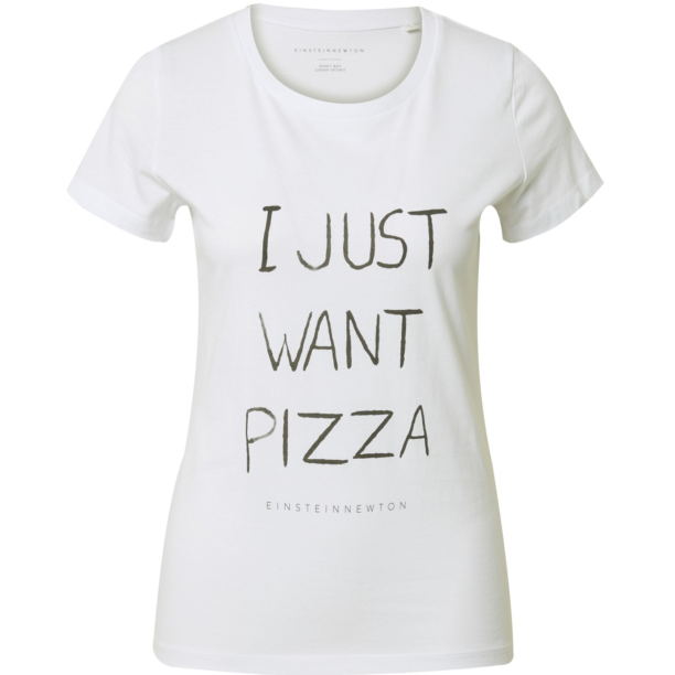 EINSTEIN & NEWTON Tricou 'Want Pizza'  gri metalic / alb