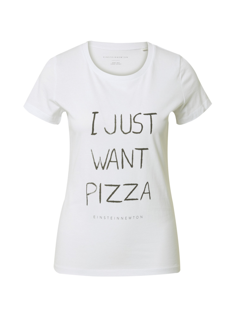 EINSTEIN & NEWTON Tricou 'Want Pizza'  gri metalic / alb