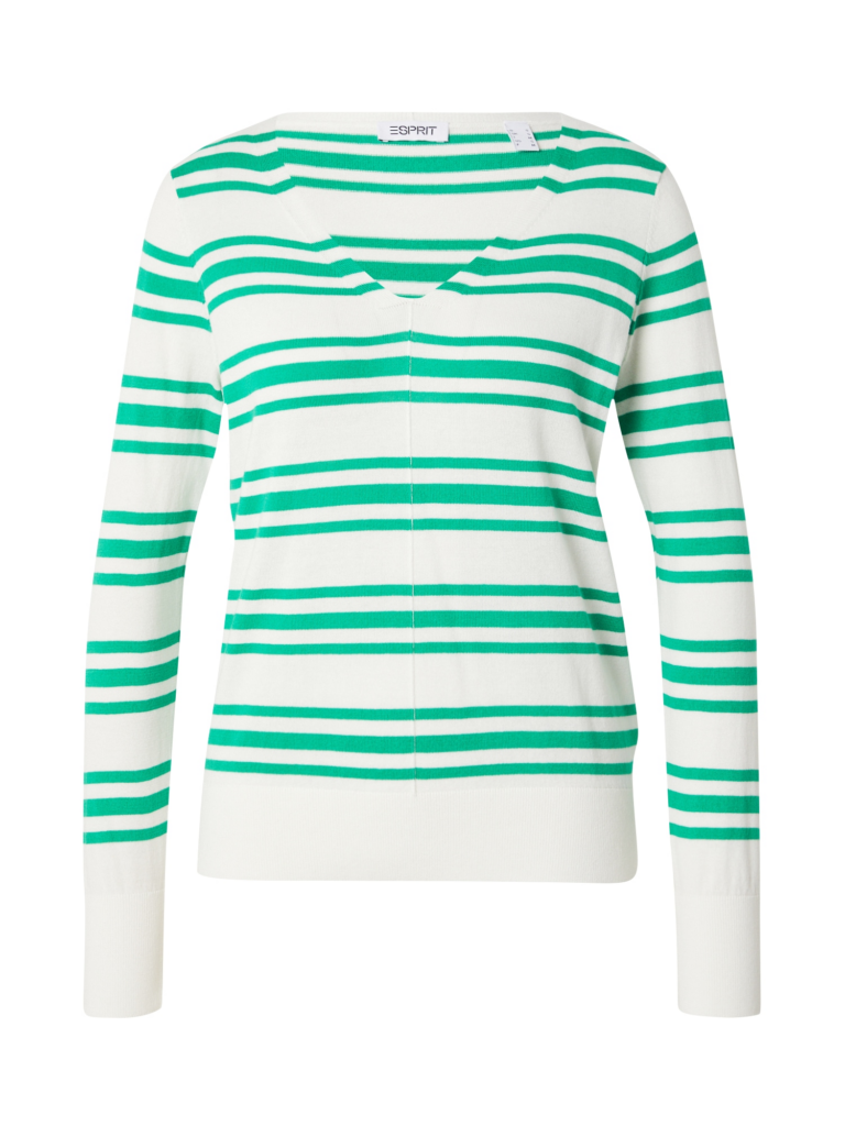 ESPRIT Pulover  verde / alb