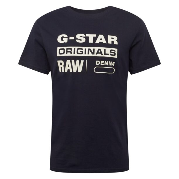 G-STAR Tricou 'Graphic 8'  albastru închis / alb