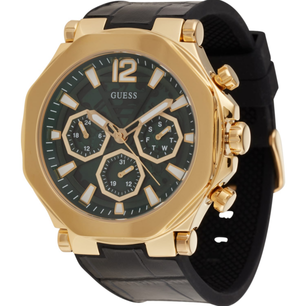 GUESS Ceas analogic  auriu / verde pin / negru / alb