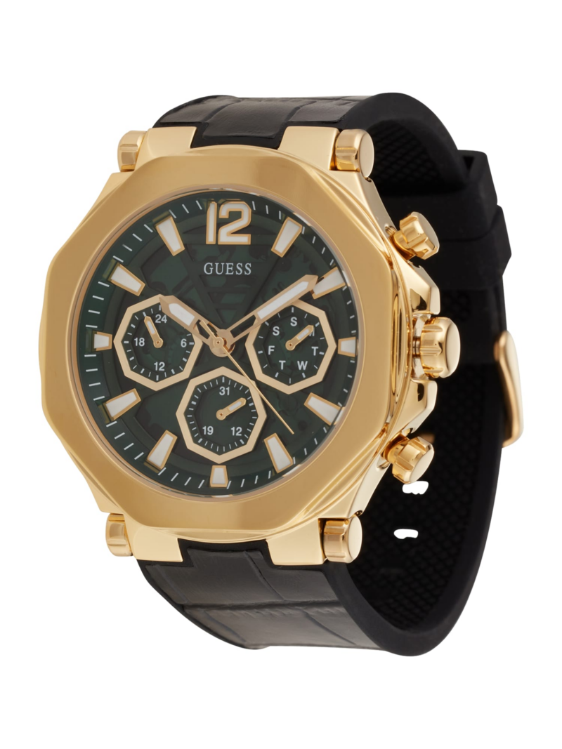 GUESS Ceas analogic  auriu / verde pin / negru / alb