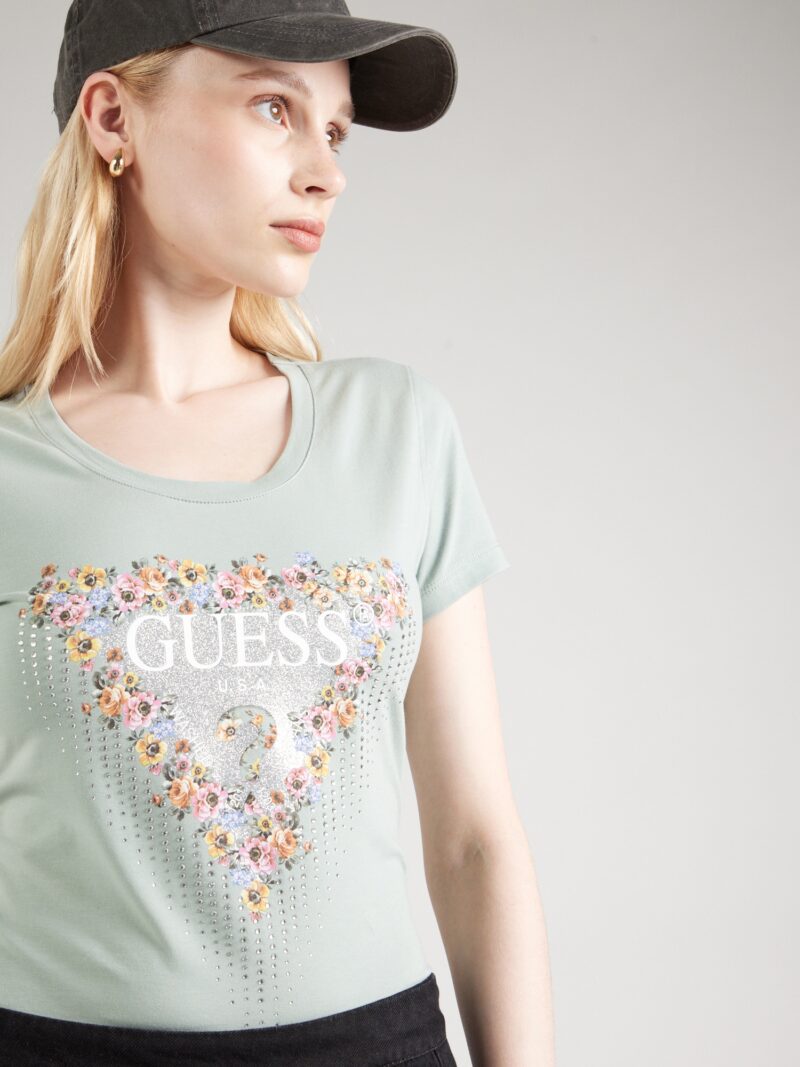 Preţ GUESS Tricou 'Blumen'  verde pastel / portocaliu deschis / argintiu / alb