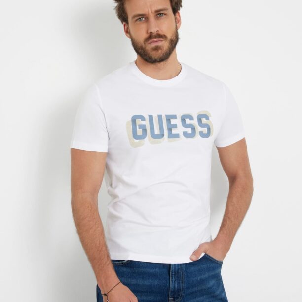 GUESS Tricou  bej / albastru / alb