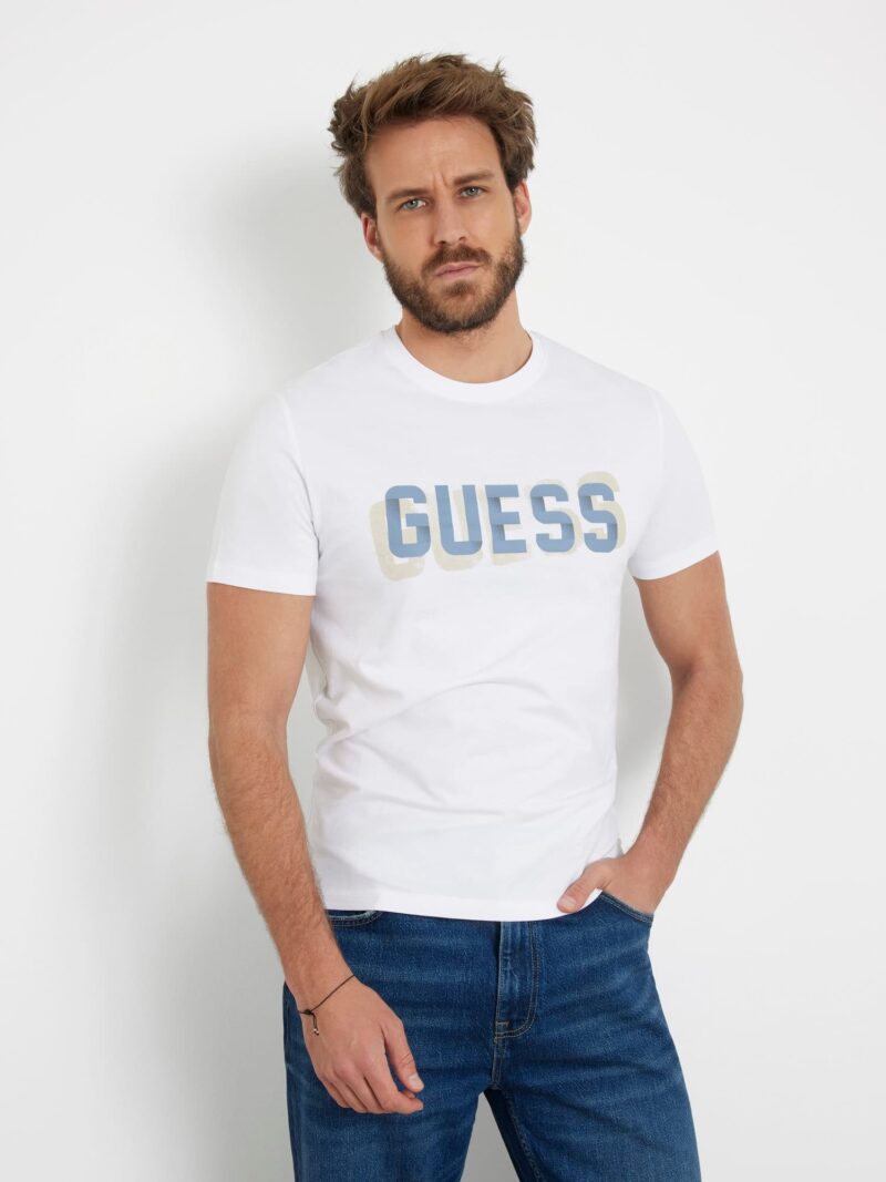 GUESS Tricou  bej / albastru / alb