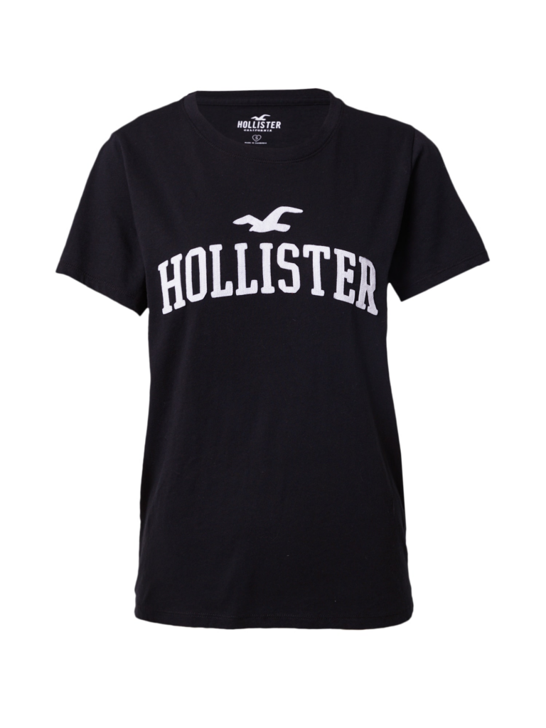 HOLLISTER Tricou  negru / alb