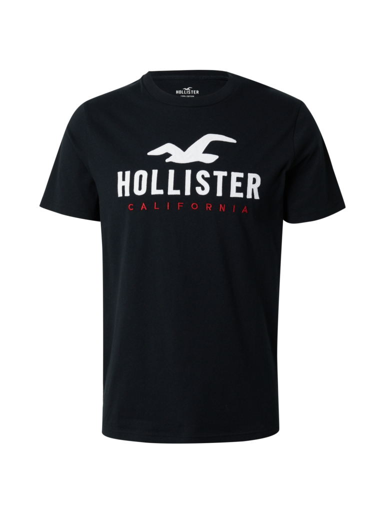 HOLLISTER Tricou  negru / alb