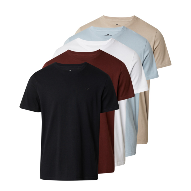 HOLLISTER Tricou  nisipiu / albastru deschis / roșu bordeaux / negru / alb