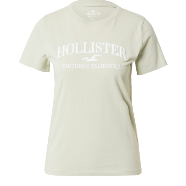 HOLLISTER Tricou  verde pastel / alb