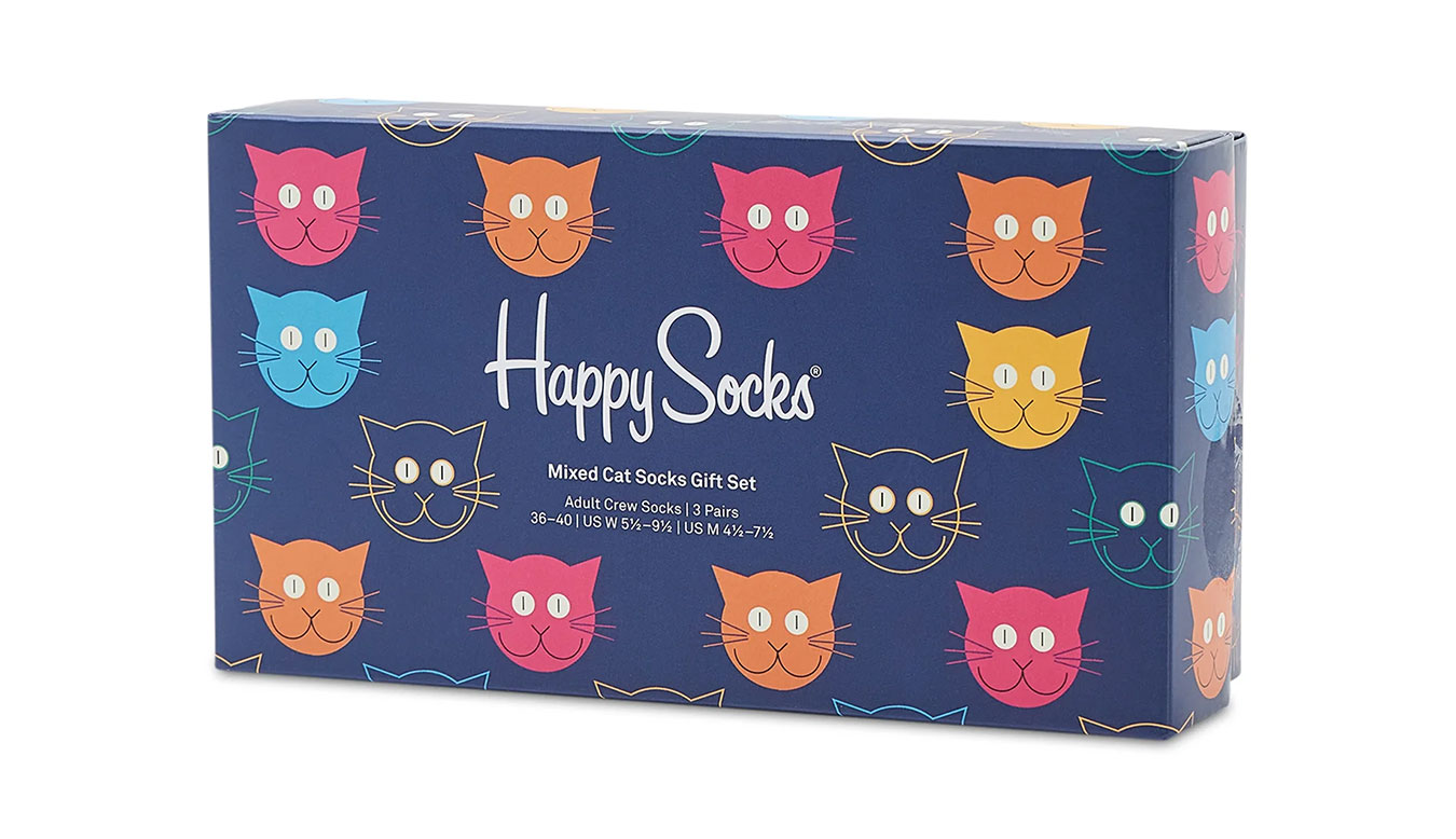 Happy Socks 3-Pack Mixed Cat Socks Gift Set