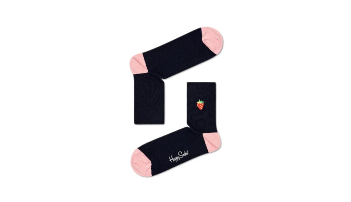 Happy Socks Ribbed Embroidery Strawberry 1/2 Crew Sock