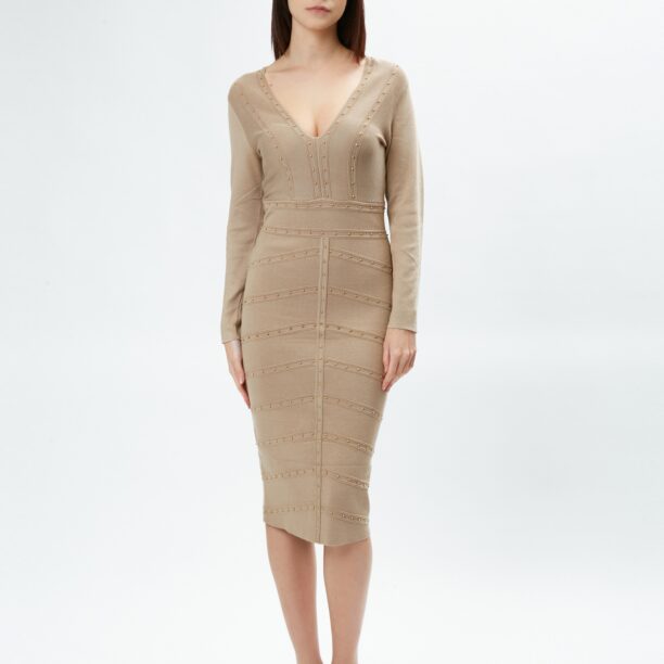 Influencer Rochie tricotat  maro cappuccino / auriu