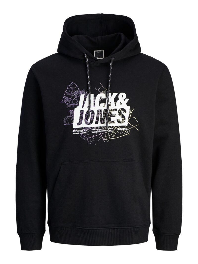 JACK & JONES Bluză de molton 'JCOMap'  galben deschis / mov lavandă / negru / alb