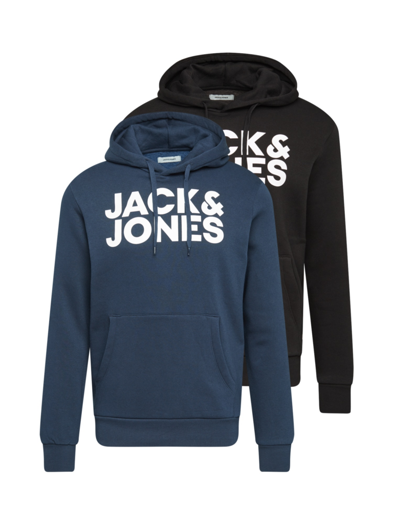 JACK & JONES Bluză de molton 'JJEcorp'  albastru / negru / alb