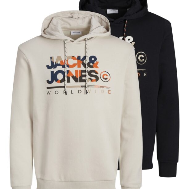 JACK & JONES Bluză de molton 'JJLuke'  ecru / albastru marin / negru / alb