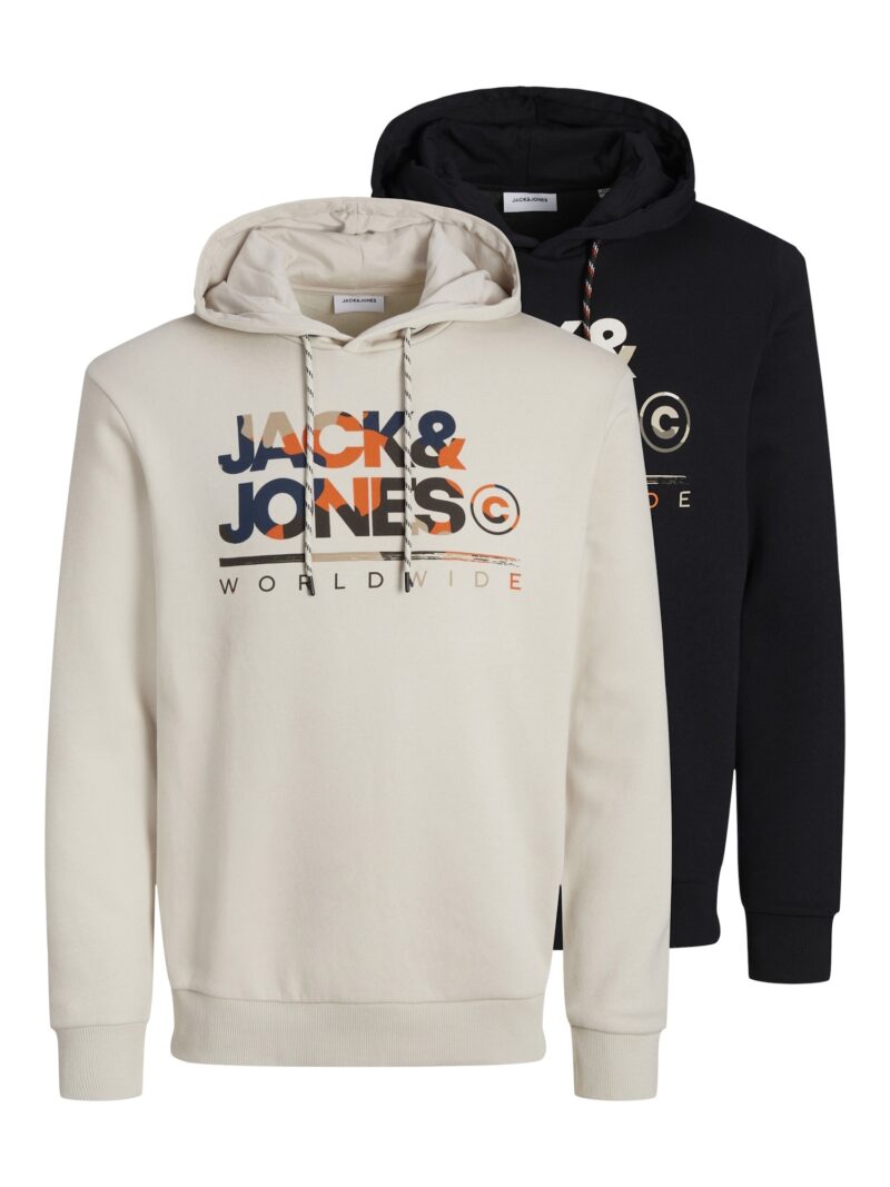 JACK & JONES Bluză de molton 'JJLuke'  ecru / albastru marin / negru / alb