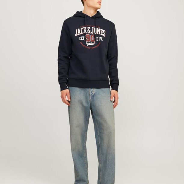 JACK & JONES Bluză de molton  bleumarin / roșu carmin / alb preţ