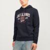 JACK & JONES Bluză de molton  bleumarin / roșu carmin / alb