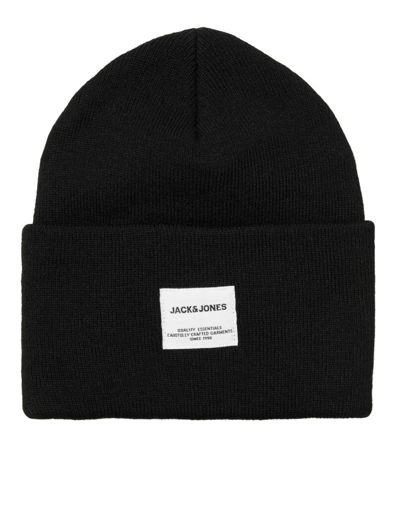 JACK & JONES Căciulă 'Long Knit'  negru / alb