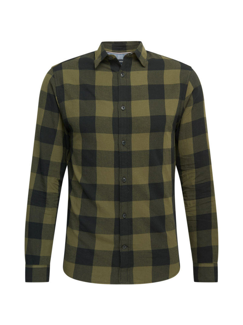 JACK & JONES Cămașă 'Gingham'  oliv / negru