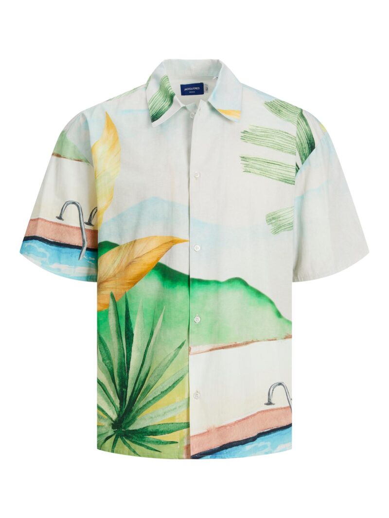 JACK & JONES Cămașă 'Landscape'  albastru pastel / maro ruginiu / verde smarald / portocaliu deschis