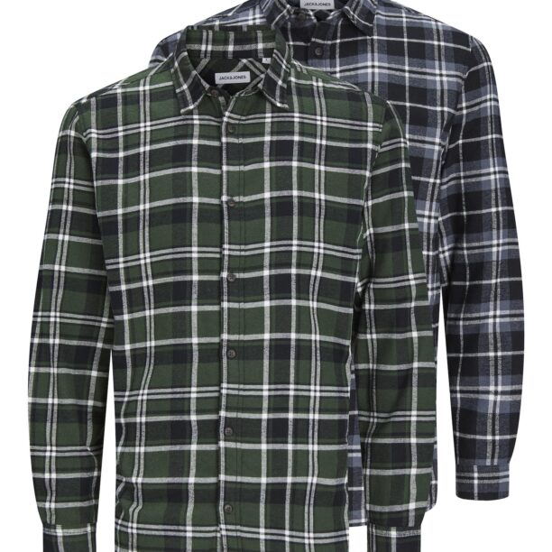 JACK & JONES Cămașă  verde închis / negru / alb