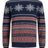 JACK & JONES Pulover 'SNOWBALL'  bleumarin / roșu / alb