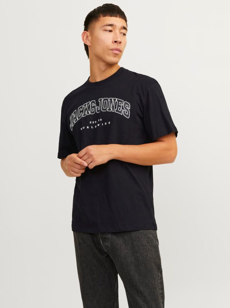 JACK & JONES Tricou 'JJCaleb'  negru / alb