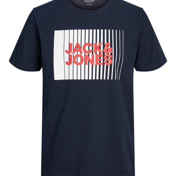 JACK & JONES Tricou 'JJECorp'  bleumarin / roșu / alb murdar