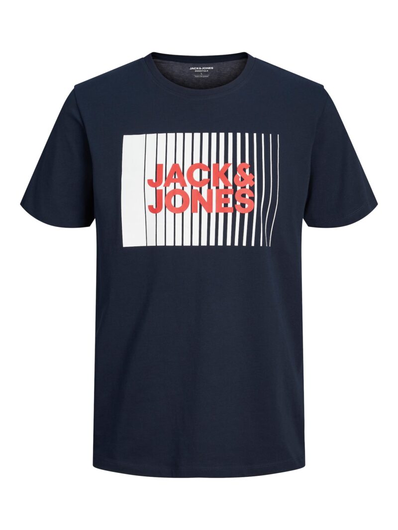 JACK & JONES Tricou 'JJECorp'  bleumarin / roșu / alb murdar