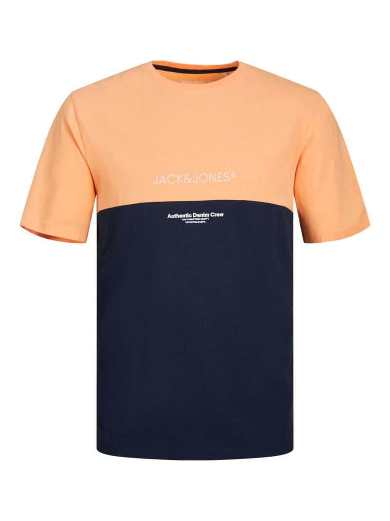 JACK & JONES Tricou 'JJERyder'  albastru marin / portocaliu caisă / alb