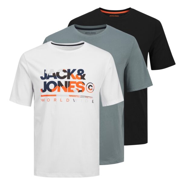 JACK & JONES Tricou 'JJLuke'  gri / portocaliu / negru / alb