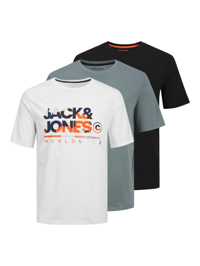 JACK & JONES Tricou 'JJLuke'  gri / portocaliu / negru / alb